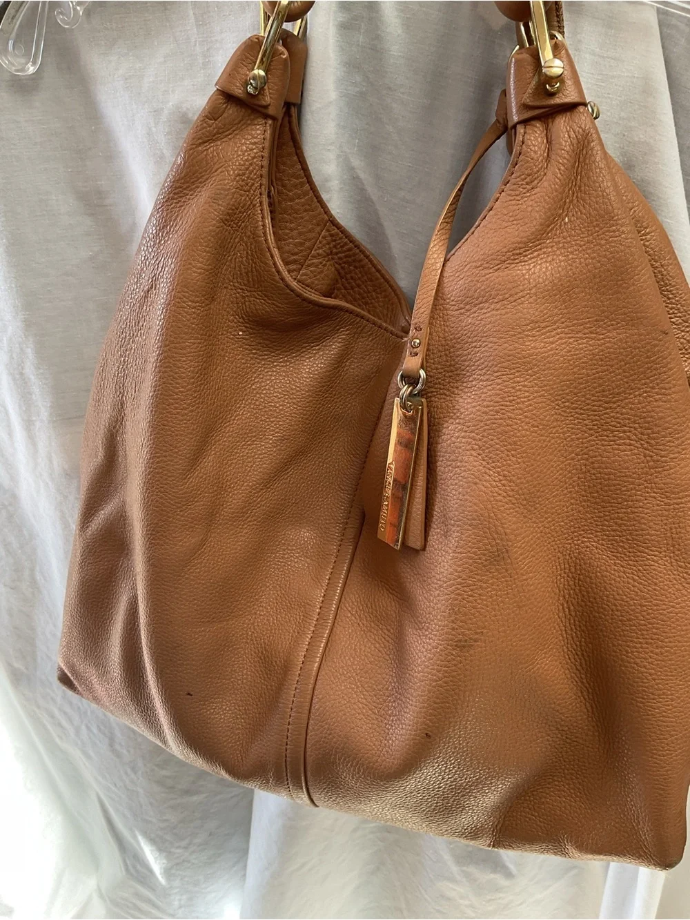 Vince CAMUTO Women's Tan Leather Hobo Bag with Gold Hardware